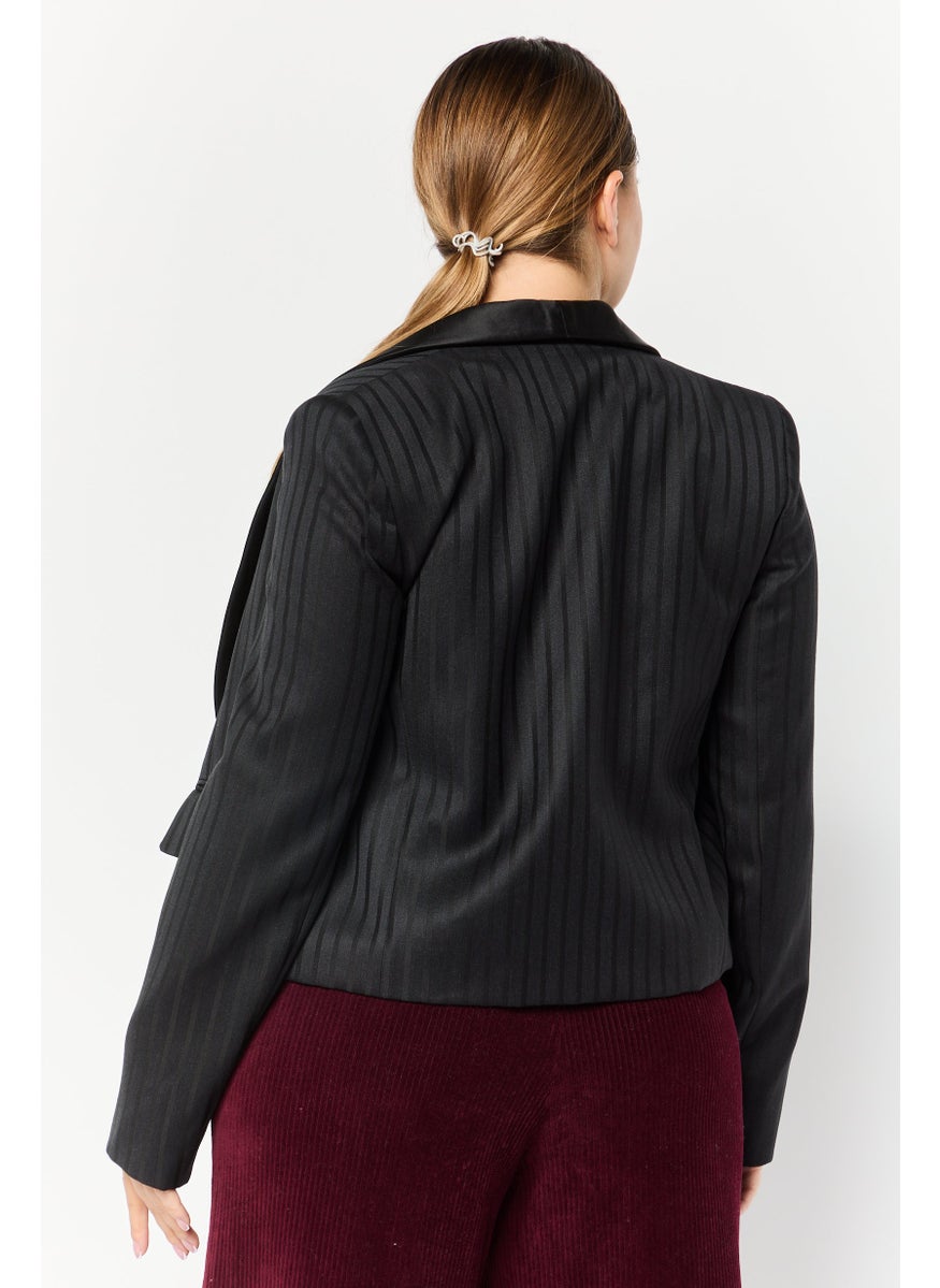 EMPORIO ARMANI Women Regular Fit Stripe Semi Formal Blazer, Black  - Image 3