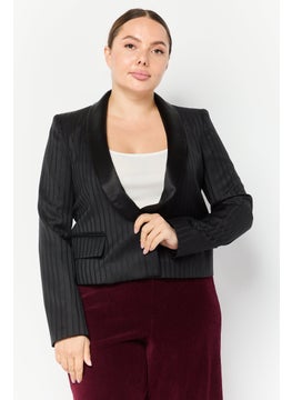 EMPORIO ARMANI Women Regular Fit Stripe Semi Formal Blazer, Black  - Image 1