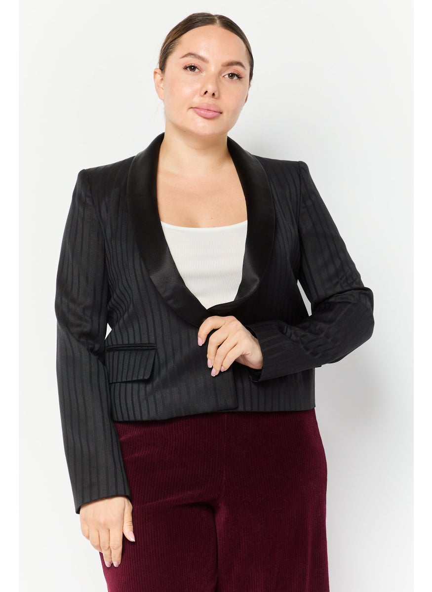EMPORIO ARMANI Women Regular Fit Stripe Semi Formal Blazer, Black  - Image 1