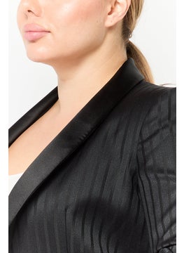 EMPORIO ARMANI Women Regular Fit Stripe Semi Formal Blazer, Black  - Image 2