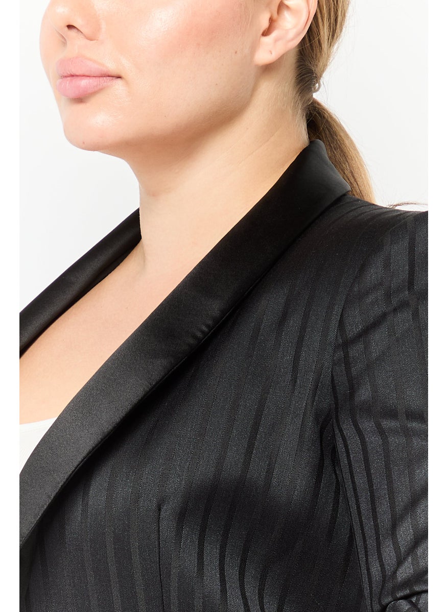 EMPORIO ARMANI Women Regular Fit Stripe Semi Formal Blazer, Black  - Image 2