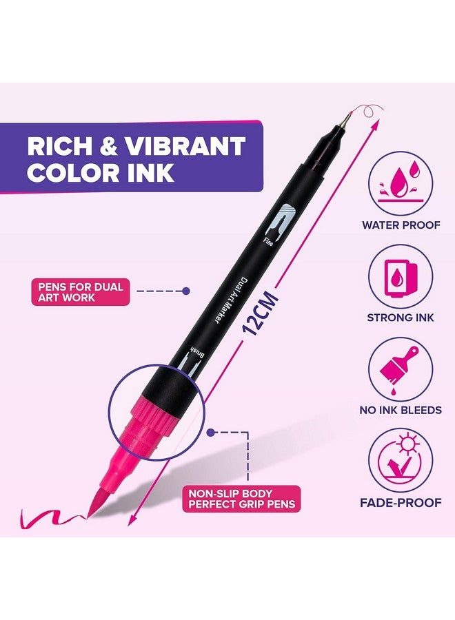 Corslet مجموعة أقلام فرشاة مزدوجة الطرف 12 قطعة بألوان 12، أقلام تلوين، أدوات فنية للأطفال والبالغين، كتاب تلوين، أدوات فنية، قلم فرشاة برأس دقيق للرسم والتخطيط - Image 2