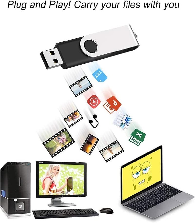 JUANWE 2GB USB Flash Drive 10 Packs, 2.0 Thumb Drives 360° Swivel Shell, USB Sticks Jump Drives for Storage, Mutipack Zip Drive Pen Drive for Computer/Car，Bulk Memory Sticks - Black - Image 3