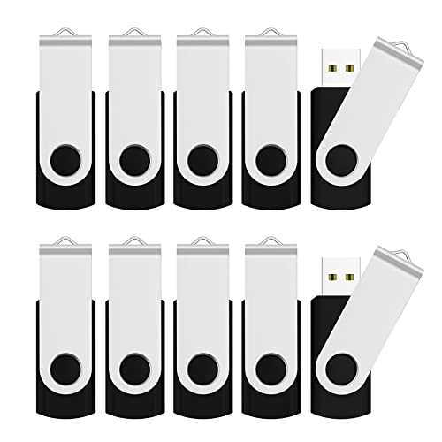 JUANWE 2GB USB Flash Drive 10 Packs, 2.0 Thumb Drives 360° Swivel Shell, USB Sticks Jump Drives for Storage, Mutipack Zip Drive Pen Drive for Computer/Car，Bulk Memory Sticks - Black - Image 1