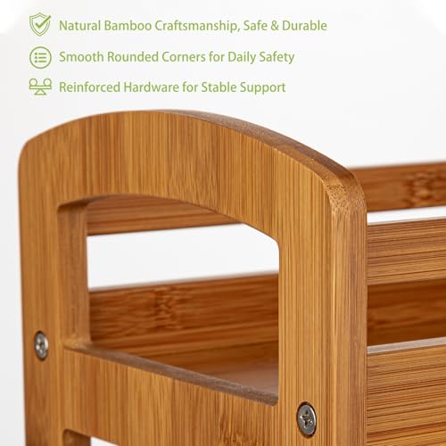 Briful Bamboo Spice Rack Organizer for Countertop, 2-Tier Seasoning Shelf Small Spice Holder for Kitchen Organization Pantry & Cabinet Decor, Brown - Image 3