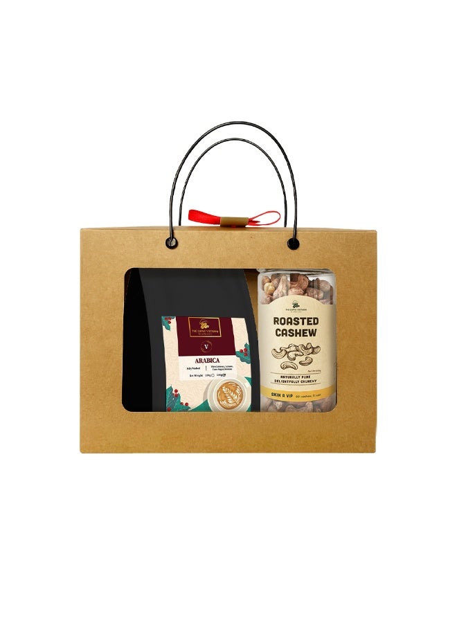 The Caphe Vietnam Coffee & Cashew Gift Set 500g + 500g | Specialty Arabica Whole Bean | Wood Fire Roasted Cashew, Salted Skin-On | Premium Snack & Gift Combo - Image 1