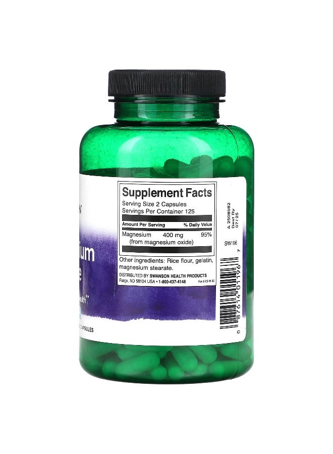 Swanson, Magnesium Oxide, 400 mg, 250 Capsules (200 mg per Capsule) - Image 2