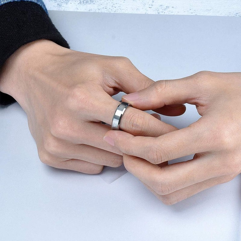 King Will 6mm Men's Silver Wedding Ring - Brushed Matte Surface, Beveled Polished Edge, Comfort Fit Size11 - Image 4