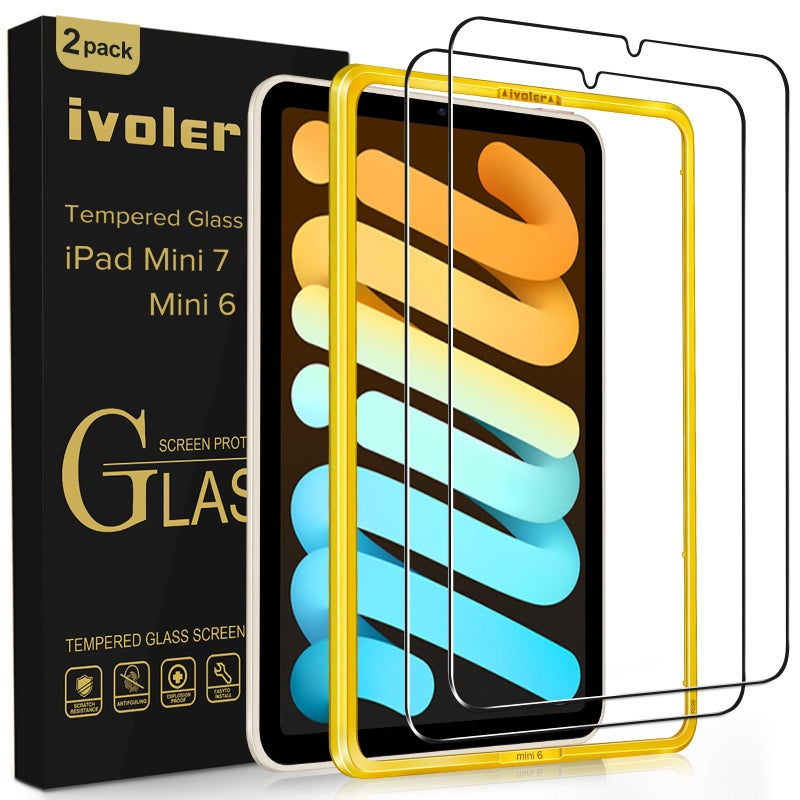 ivoler 2 Pack Tempered Glass for iPad Mini 7 8.3" 2024 (A17 Pro)/iPad Mini 6 8.3" 2021 with [Alignment Frame] Screen Protector, Compatible with Face ID&Apple Pencil for iPad Mini 6th/7th Generation - Image 1