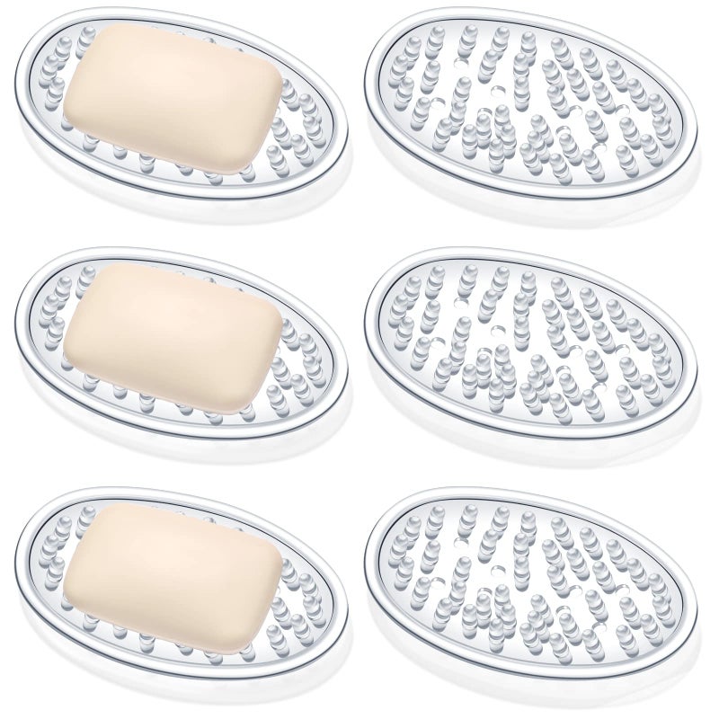 Plastic Soap Holder Soap Dish Bar Saver Tray with Holes Soap Sponge Holder for Kitchen Bathroom Shower Counter 45 x 3 x 07 Inches Clear6 Pcs