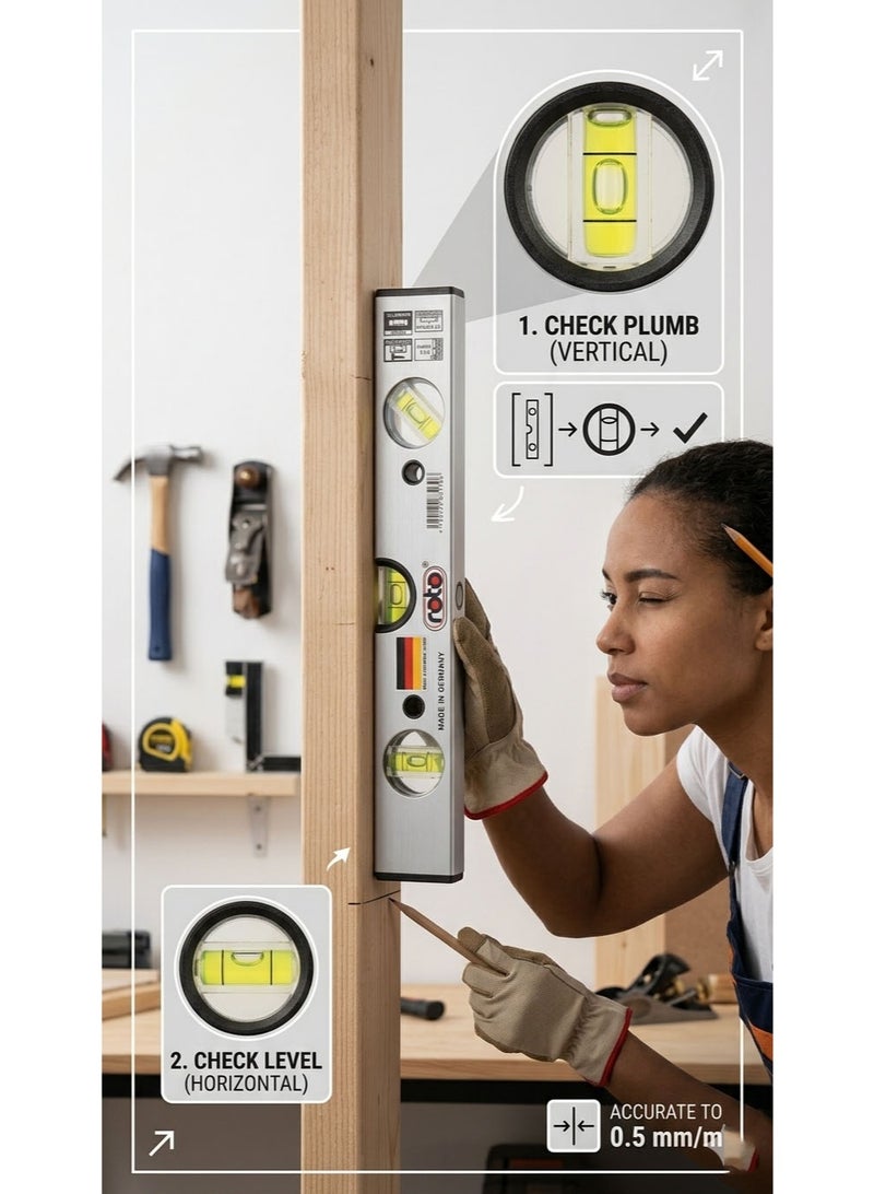 Heavy-Duty 12-Inch Magnetic Spirit Level – Professional Grade 3-Vial Bubble Tool (Vertical, Horizontal, 45°) – Precision Leveling for Construction & DIY - Image 3
