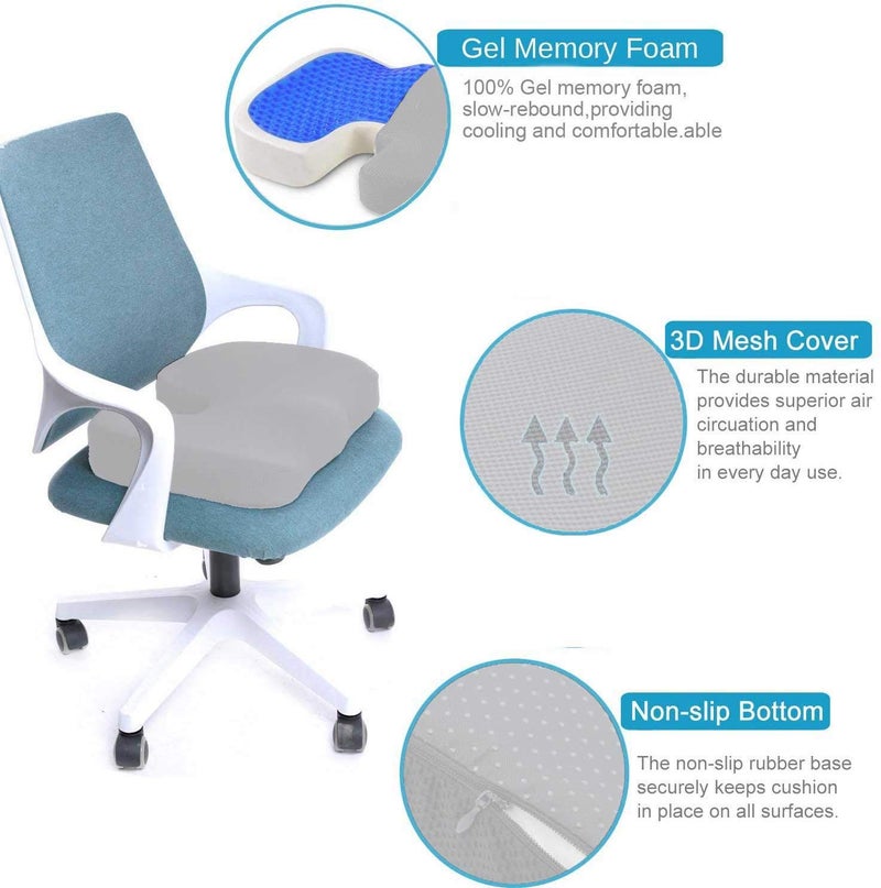 obliq Orthopaedic Coccyx Pillow Tailbone Seat Cushion with Cooling Gel High Density Memory Foam to Relieve Sciatica, Back Pain Relief for Chair, Wheel Chair, Car (Grey) - Image 5
