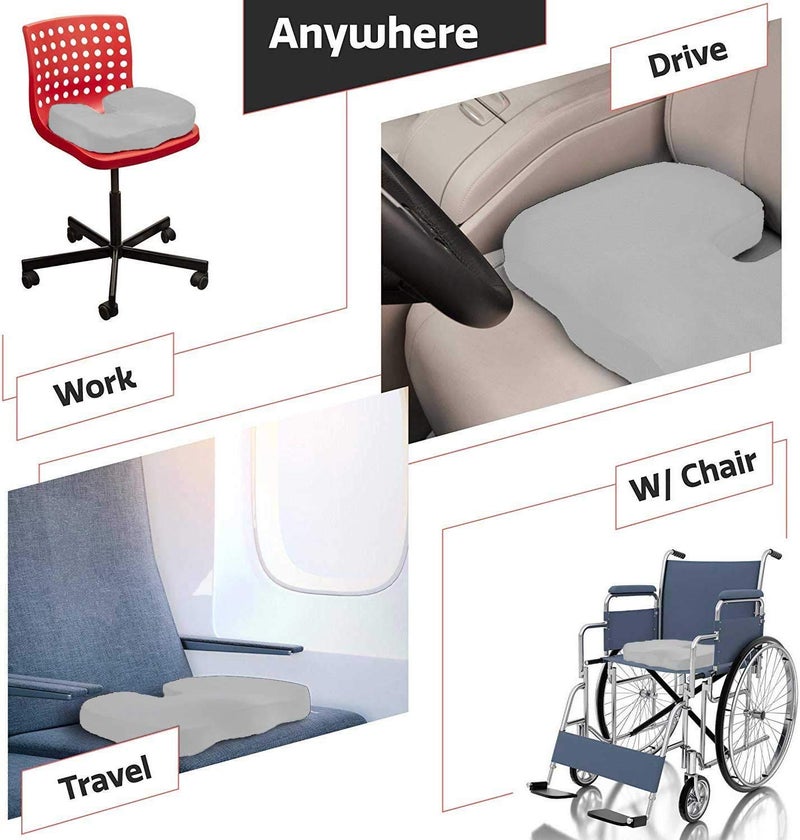 obliq Orthopaedic Coccyx Pillow Tailbone Seat Cushion with Cooling Gel High Density Memory Foam to Relieve Sciatica, Back Pain Relief for Chair, Wheel Chair, Car (Grey) - Image 4