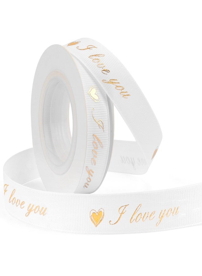 FFNMU Valentines Ribbon for Flower Bouquet 5/8 Inch 10 Yards I Love You Ribbon for Gift Wrapping Grosgrain Ribbons White I Love You Wedding Ribbons for Valentines Day Bows DIY Cake Decorations - Image 1