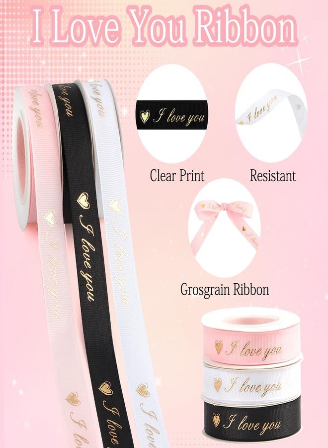 FFNMU Valentines Ribbon for Flower Bouquet 5/8 Inch 10 Yards I Love You Ribbon for Gift Wrapping Grosgrain Ribbons White I Love You Wedding Ribbons for Valentines Day Bows DIY Cake Decorations - Image 3