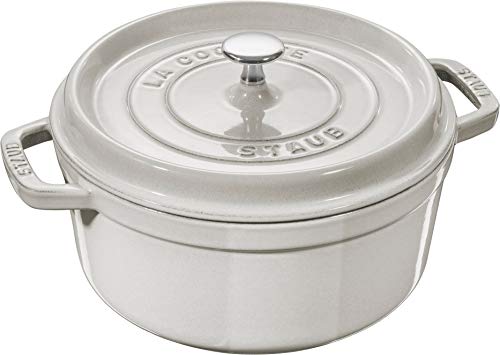 STAUB Staub Cast Iron 7qt Round Cocotte  White Truffle Made in France 