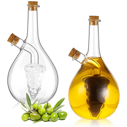 Suclain 2 Pcs Oil and Vinegar Dispenser, 2 in 1 Glass Olive Oil and Vinegar Cruet Dispenser Bottle, Olive Soy Sauce Dispenser Double Pourer Spout, Kitchen Cooking Container(Modern) - Image 1