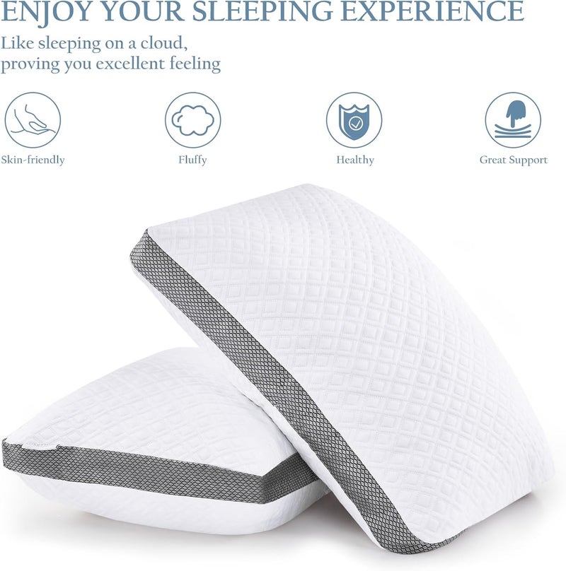 Luxe Linen Queen Bed Pillows, Shredded Memory Foam Pillows, Adjustable Bed Pillow for Sleeping, 20"x30" Cooling Tencel Circular Knit Pillows for Side, Back, Stomach Sleepers（Pack of 1） - Image 5