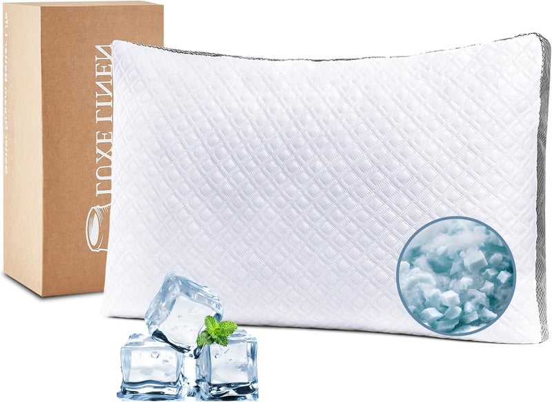 Luxe Linen Queen Bed Pillows, Shredded Memory Foam Pillows, Adjustable Bed Pillow for Sleeping, 20"x30" Cooling Tencel Circular Knit Pillows for Side, Back, Stomach Sleepers（Pack of 1） - Image 1