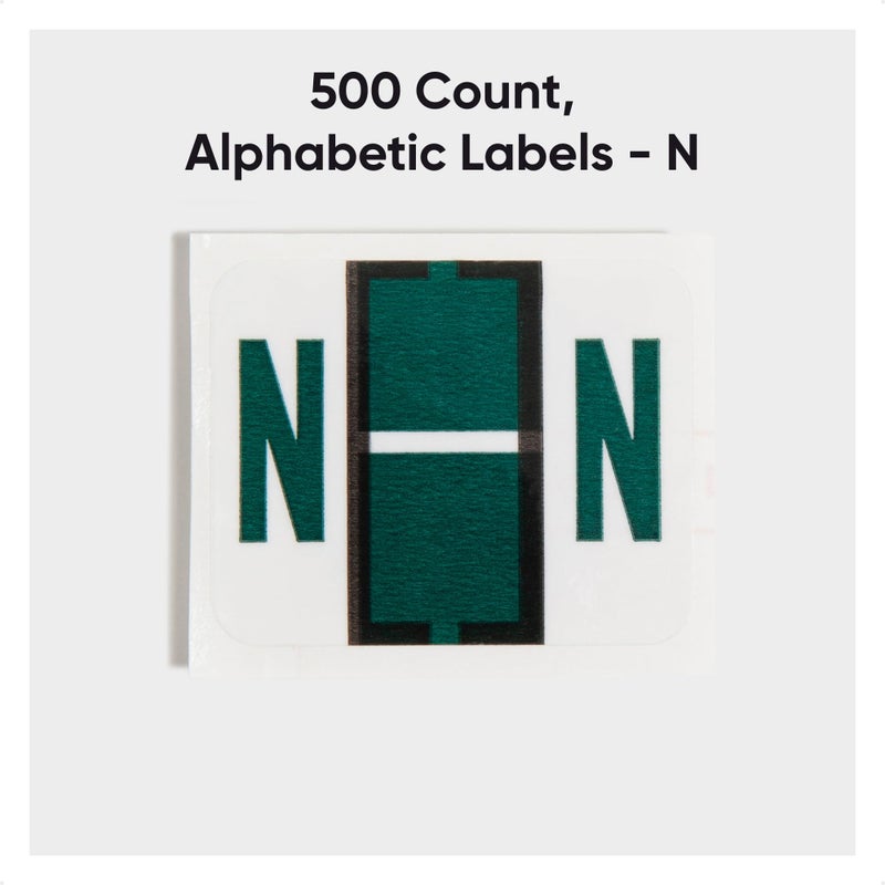 Smead BCCR Bar-Style Color-Coded Alphabetic Label, N, Label Roll, Dark Green, 500 Labels per Roll, (67084) - Image 2