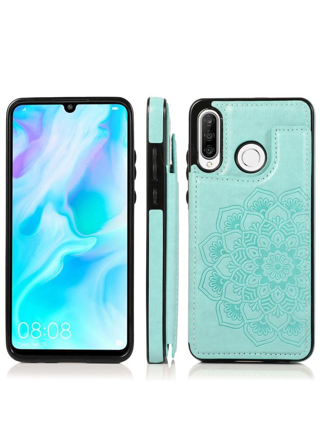 اس-توب جراب لهاتف Huawei P30 Lite بتصميم ماندالا مزدوج الإبزيم مصنوع من البولي يوريثان الحراري والبولي يوريثان الحراري مع فتحات للبطاقات وحامل وإطار للصور - Image 1
