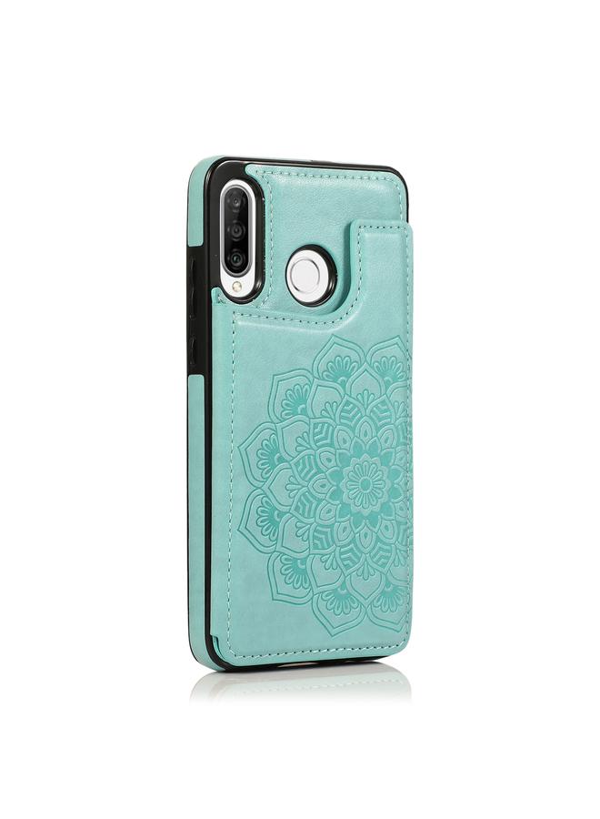اس-توب جراب لهاتف Huawei P30 Lite بتصميم ماندالا مزدوج الإبزيم مصنوع من البولي يوريثان الحراري والبولي يوريثان الحراري مع فتحات للبطاقات وحامل وإطار للصور - Image 2