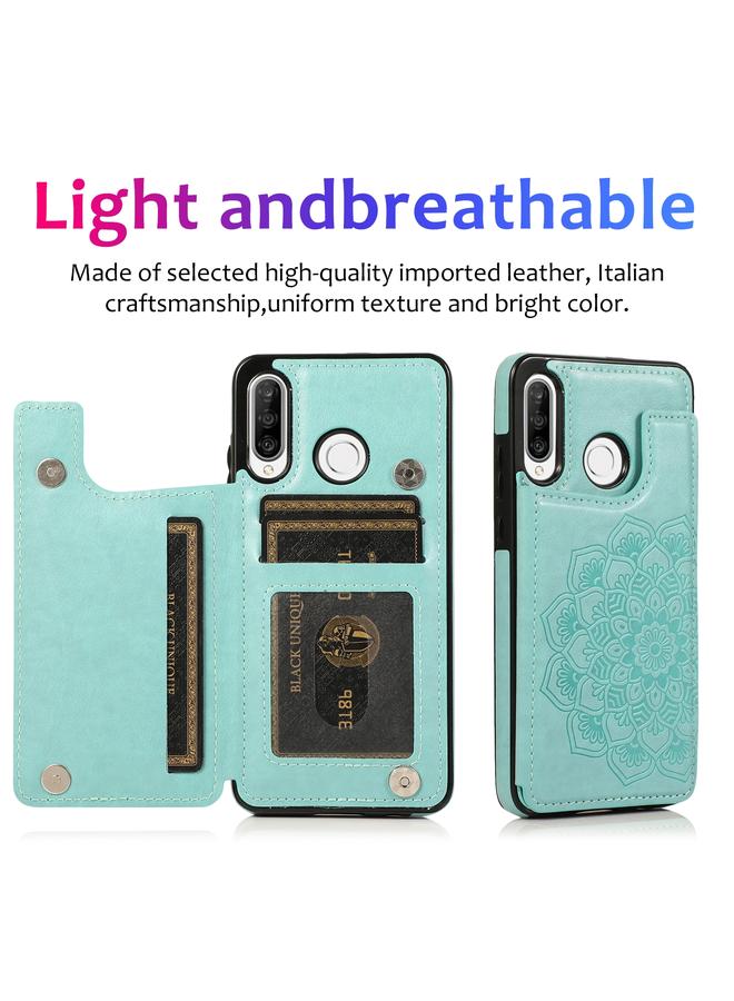 اس-توب جراب لهاتف Huawei P30 Lite بتصميم ماندالا مزدوج الإبزيم مصنوع من البولي يوريثان الحراري والبولي يوريثان الحراري مع فتحات للبطاقات وحامل وإطار للصور - Image 5