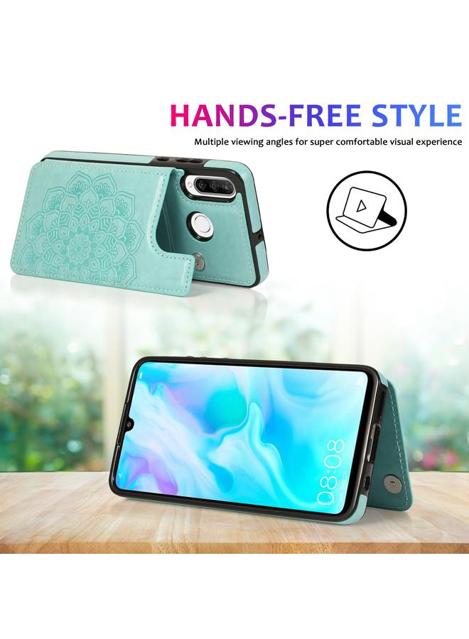 اس-توب جراب لهاتف Huawei P30 Lite بتصميم ماندالا مزدوج الإبزيم مصنوع من البولي يوريثان الحراري والبولي يوريثان الحراري مع فتحات للبطاقات وحامل وإطار للصور - Image 4