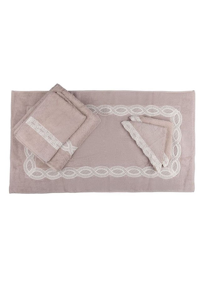Notte Bianca Grey 5 Pc Towel Set With Italian  Lace 1Mat 70X50 For The Floor +2 Face 30X30+1 Hand 40X80+1 Bath 60X130 Soft  Excellentabsorbing  Made In Italy Its Good As A Gift As Well - Image 1