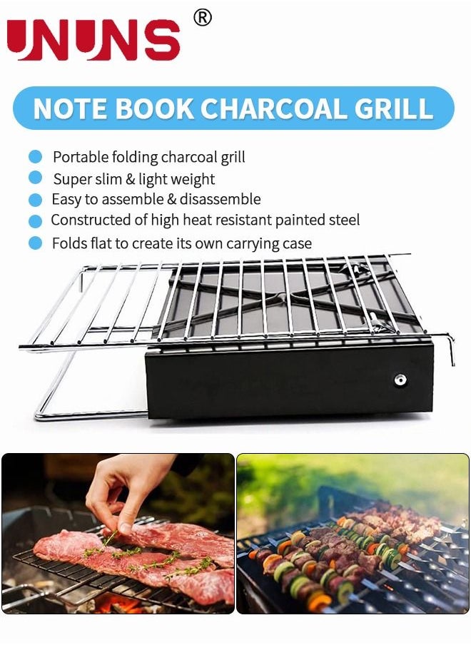 UNUNS Charcoal Folding Barbecue Grill, Portable BBQ Grill Stainless Steel Barbecue Foldable Smoker BBQ Grill Desk Tabletop Barbecue Grills for Camping Picnic Outdoor Garden Party, 29x25x29cm,  X-shaped  - Image 2