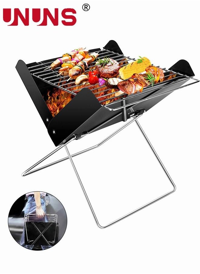 UNUNS Charcoal Folding Barbecue Grill, Portable BBQ Grill Stainless Steel Barbecue Foldable Smoker BBQ Grill Desk Tabletop Barbecue Grills for Camping Picnic Outdoor Garden Party, 29x25x29cm,  X-shaped  - Image 1