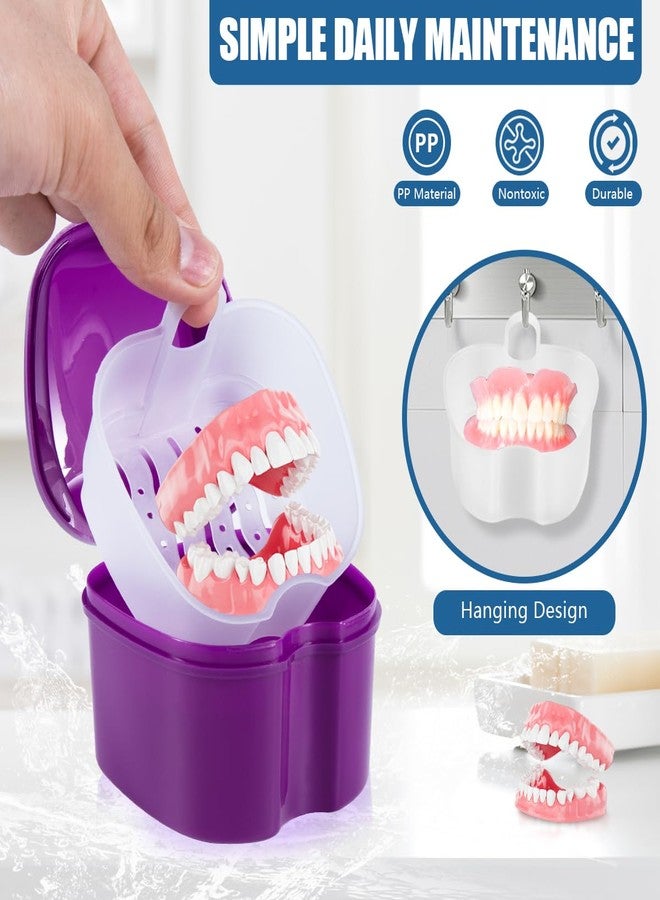 KISEER 2 Pack Colors Denture Bath Case Cup Box Holder Storage Soak Container with Strainer Basket for Travel Cleaning (Pink and Purple - Image 4
