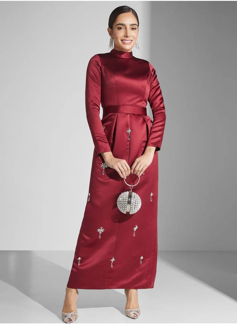 Akadia Fashion Embellished High Neck Dress