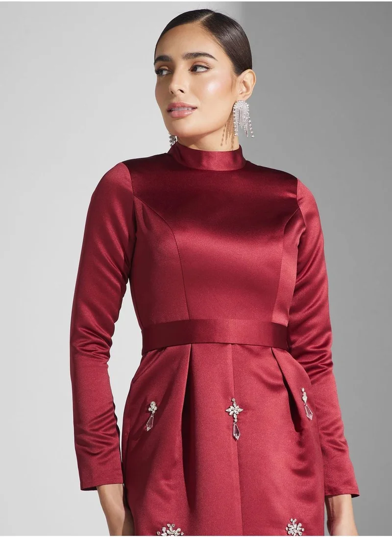 Akadia Fashion Embellished High Neck Dress