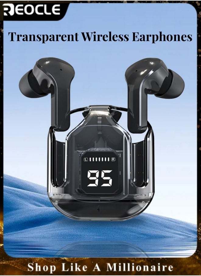Wireless Earbuds Bluetooth Headphones with ENC Noise Canceling Translucent Earphones HiFi Dual Stereo Microphone Mini in-Ear Earbuds with Charging Case & LED Digital Display