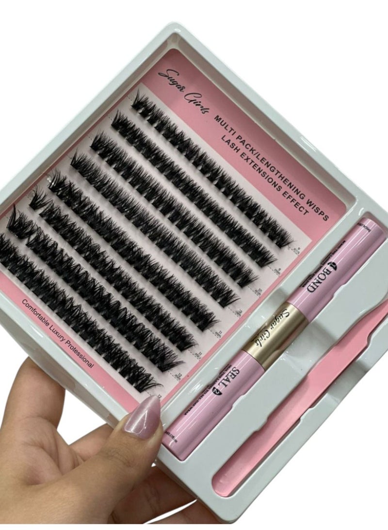 Sugargirl Sugar Girls DIY Lash Extension Kit - 144 Pcs Wisps Multi-Pack - Professional Lash Extensions Effect with Bond, Seal, and Tweezers - Long Lasting Natural Look (Comfortable & Lightweight - Image 1