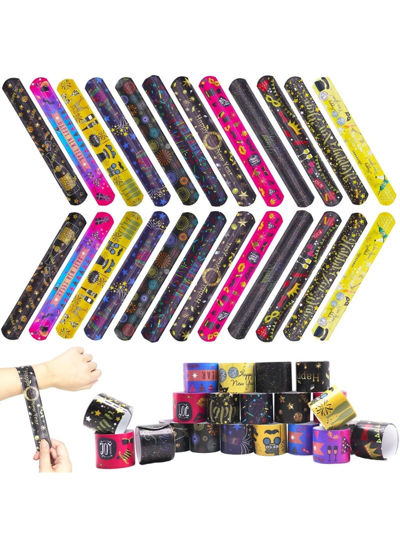 SOLARAE 24 Pcs Slap Bracelet for Kids Party Bag Fillers, New Year Wristbands Fun Boys and Girls Slap Bands Bulk Vinyl Rolls for Birthday Gift Goodie Bag Flavors School Classroom Little Toys - Image 1