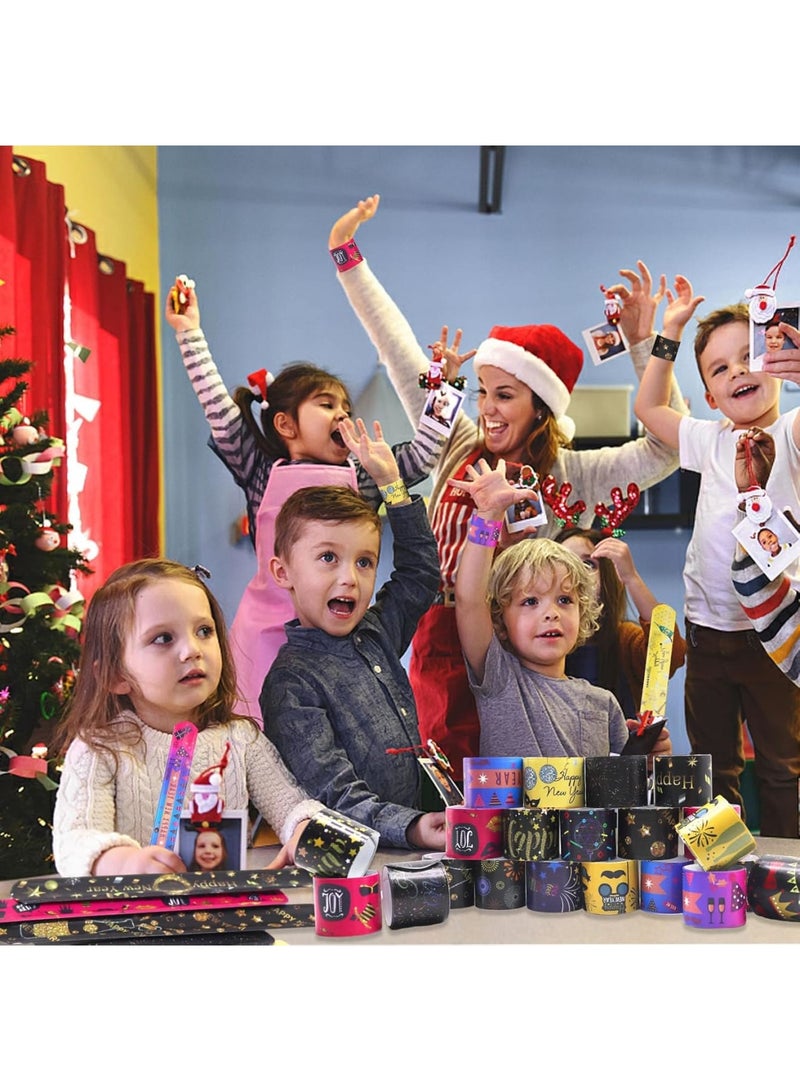 SOLARAE 24 Pcs Slap Bracelet for Kids Party Bag Fillers, New Year Wristbands Fun Boys and Girls Slap Bands Bulk Vinyl Rolls for Birthday Gift Goodie Bag Flavors School Classroom Little Toys - Image 5