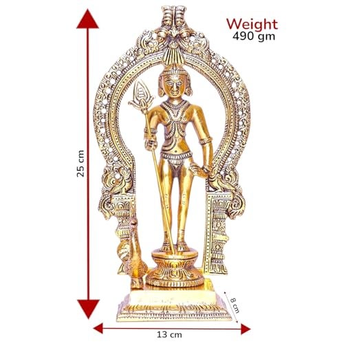KridayKraft Metal Murugan Swami (Kartikeya) Statue Standing with Peacock, Swaminatha,Skanda Swamiji, Subramanyam Murti for Pooja, Vastu & Home,Office Decor,Religious Idol - Image 2