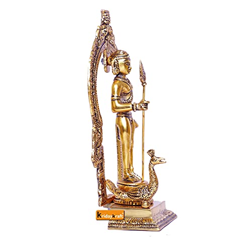 KridayKraft Metal Murugan Swami (Kartikeya) Statue Standing with Peacock, Swaminatha,Skanda Swamiji, Subramanyam Murti for Pooja, Vastu & Home,Office Decor,Religious Idol - Image 5