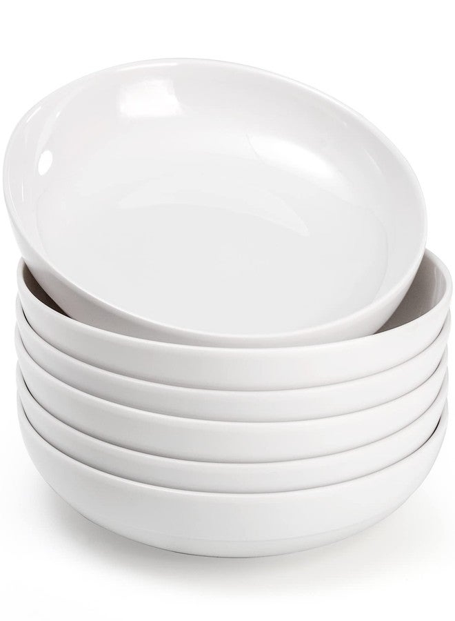 Fasmov Melamine Pasta Bowls, 6 Pack 9 inches 30 Oz Large Salad Serving Bowls, Shallow Salad Bowls, Plastic Dinner Deep Plates, Dishwasher Safe, White - Image 1