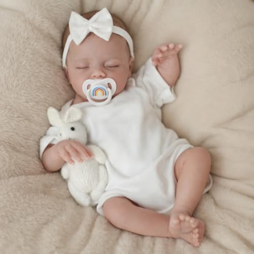 SCOM 18 Sleeping Reborn Baby Doll Girl Realistic Newborn Sleeping Baby Soft Weighted Cloth Body Vinyl Limbs with Cute Feeding Accessories Toy Lifelike Toy for Kids Age 38 - Image 1