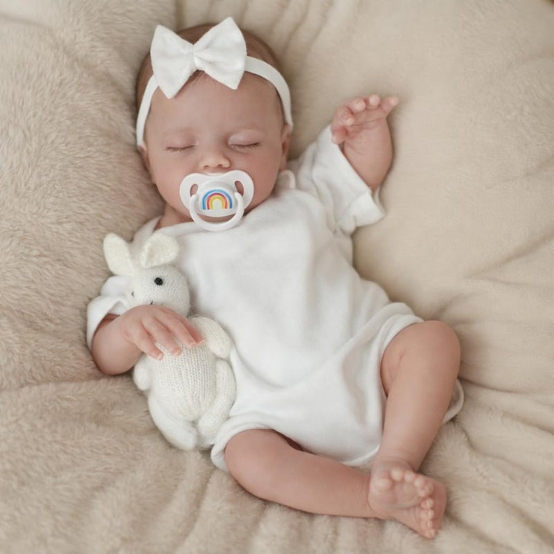 SCOM 18 Sleeping Reborn Baby Doll Girl Realistic Newborn Sleeping Baby Soft Weighted Cloth Body Vinyl Limbs with Cute Feeding Accessories Toy Lifelike Toy for Kids Age 38 - Image 3