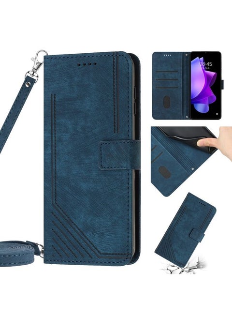 Case Cover For For Tecno Spark Go 2020&2021 / Spark 6 Go Skin Feel Stripe Pattern Leather Phone Case with Lanyard(Blue)