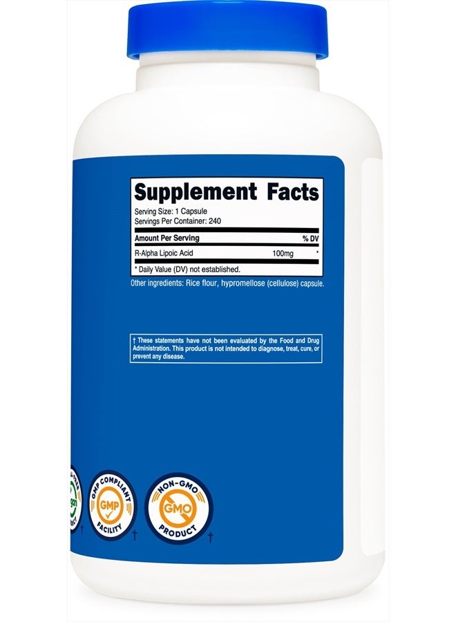Nutricost حمض ألفا ليبويك R-100 ملغ، 240 كبسولة - كبسولات نباتية، غير معدلة وراثيًا، خالية من الغلوتين - Image 3