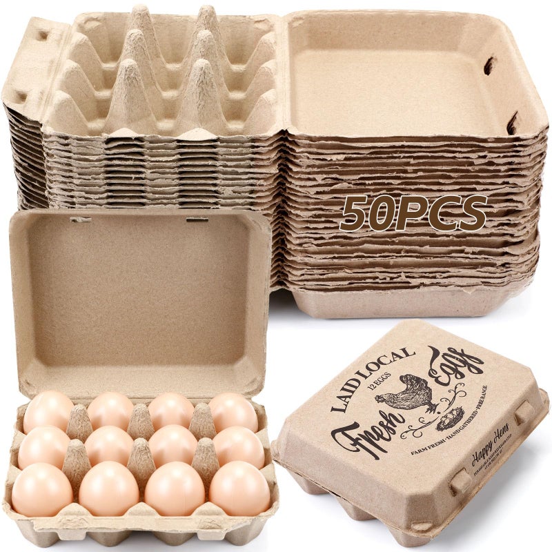 Zhanmai 50 Pcs Natural Paper Pulp Egg Cartons Blank Bulk 12 Count Dozen Vintage Classical 3 x 4 Style Square Chicken Cardboard Egg Tray Holder for Family Farm Market Storing(Classic) - Image 1