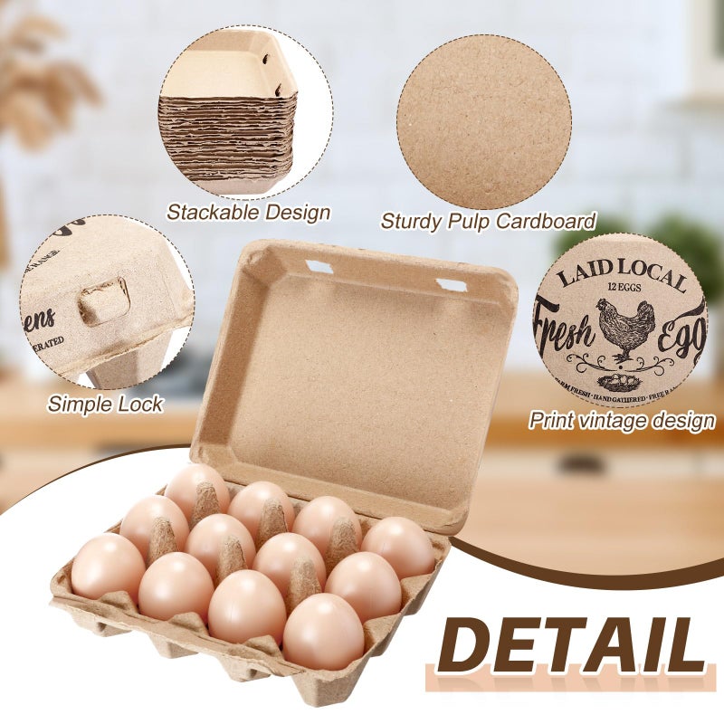Zhanmai 50 Pcs Natural Paper Pulp Egg Cartons Blank Bulk 12 Count Dozen Vintage Classical 3 x 4 Style Square Chicken Cardboard Egg Tray Holder for Family Farm Market Storing(Classic) - Image 3