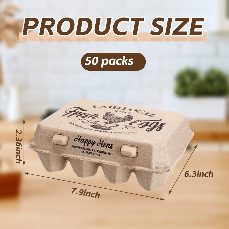 Zhanmai 50 Pcs Natural Paper Pulp Egg Cartons Blank Bulk 12 Count Dozen Vintage Classical 3 x 4 Style Square Chicken Cardboard Egg Tray Holder for Family Farm Market Storing(Classic) - Image 2