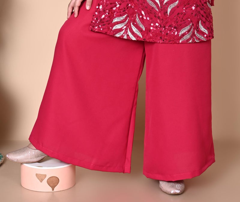 SPAMITUDE - Girls' Ethnic Kurta Pajama Dupatta Set | Sequin Embroidery Work Fashion Sleeves | Festive Outfit (in, Age, 12 Years, 13 Years, Pink) - Image 4