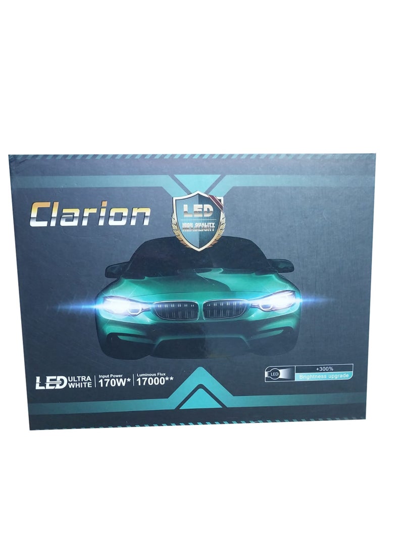 طقم LED للسيارة كلاريون H11 إضاءة أمامية LED بيضاء  *-2 قطعة LED *-2 قفازات  *-17000 ليمونة  *-85*2 واط  *-12 فولت  *-6000 كلفن - Image 2